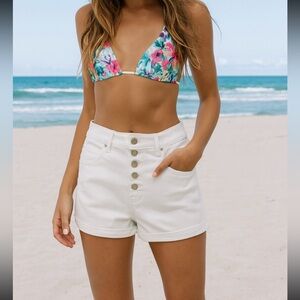 High waisted button up shorts